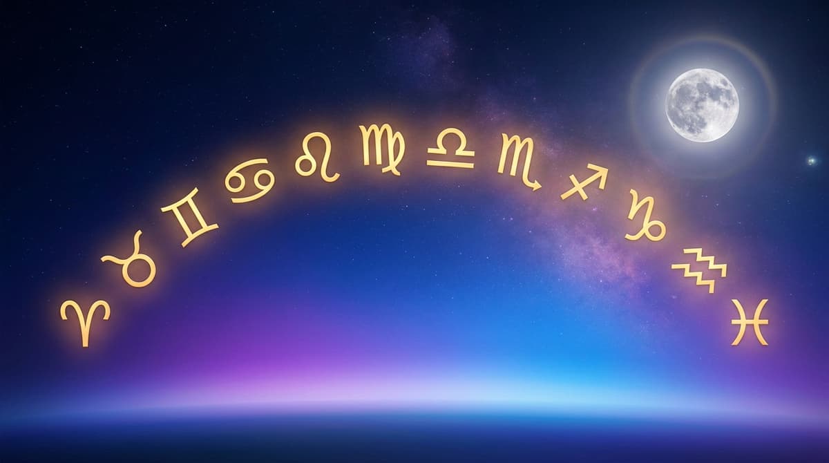 Астрологічна композиція з символами зодіаку, планетами та зірками для гороскопу на 1 липня 2026