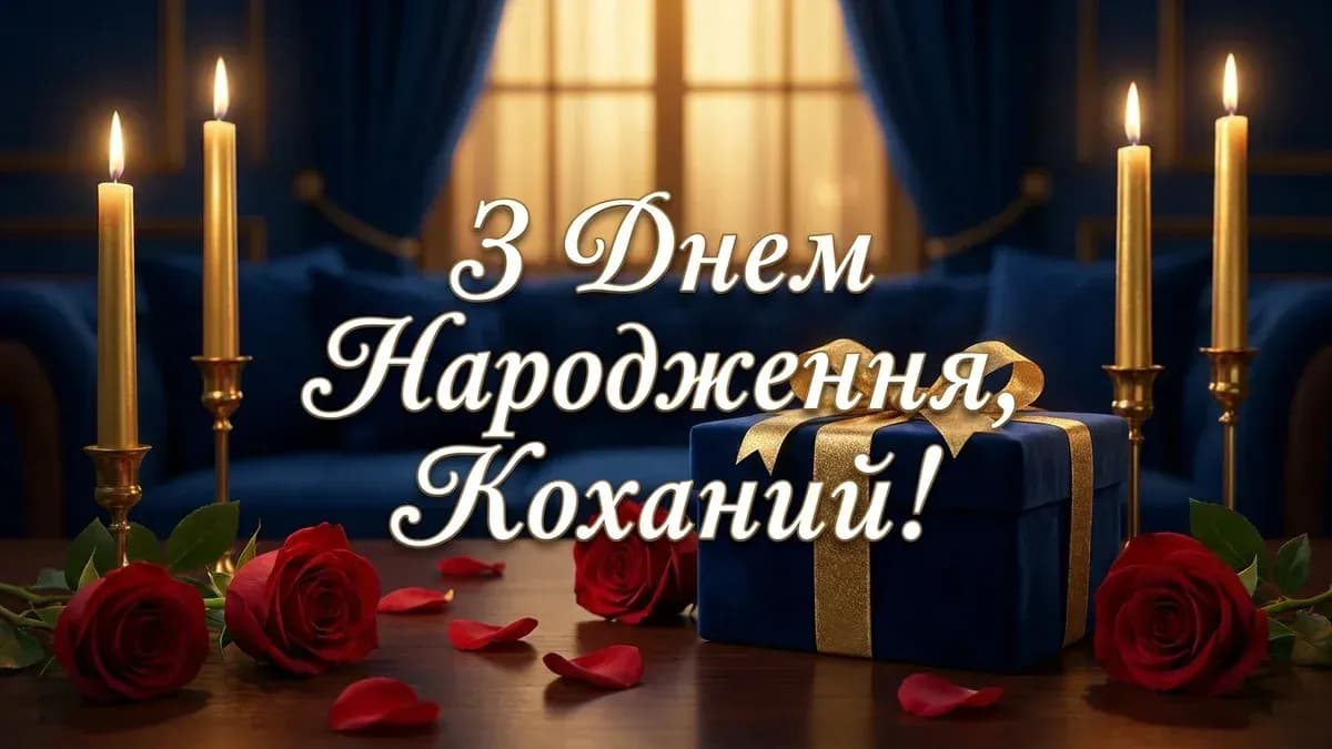 Привітання з днем народження коханому — романтична листівка