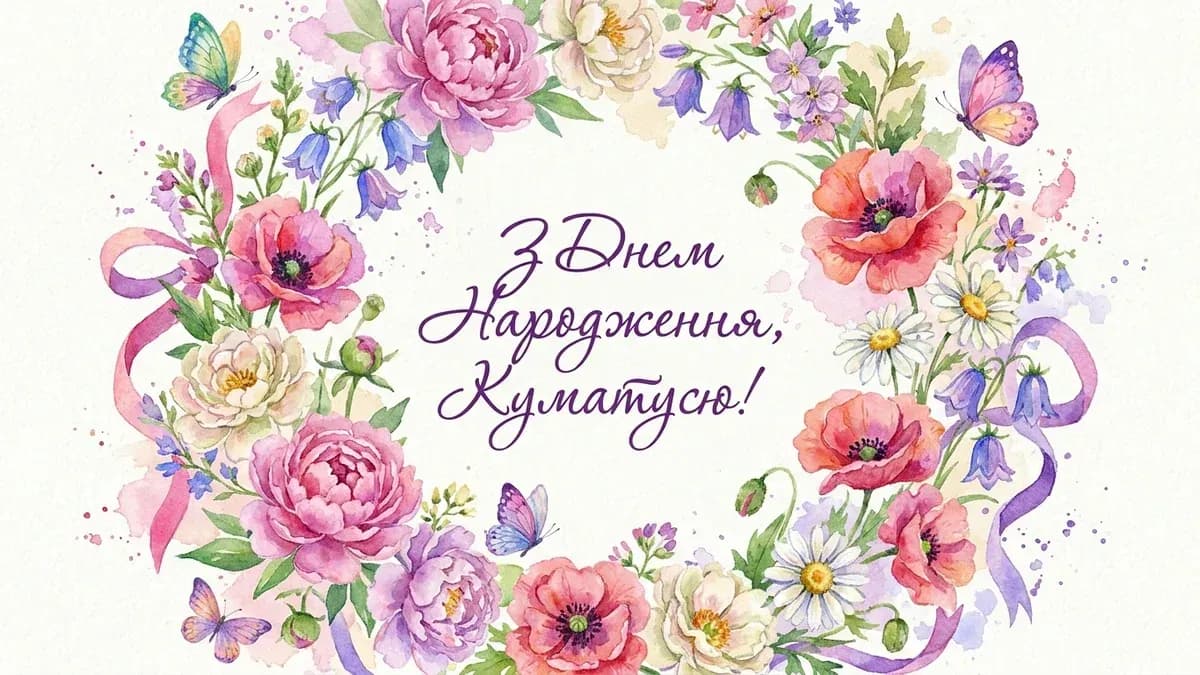Привітання з днем народження кумі — квіткова листівка