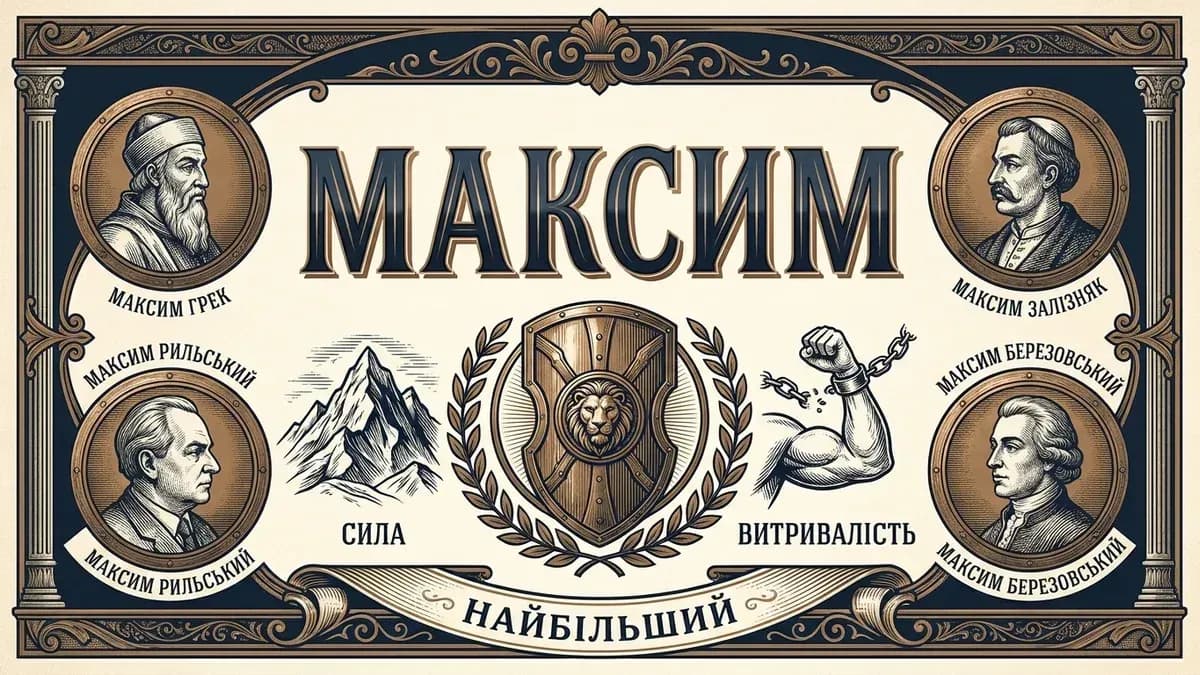 Значення імені Максим — ілюстрація з символами сили